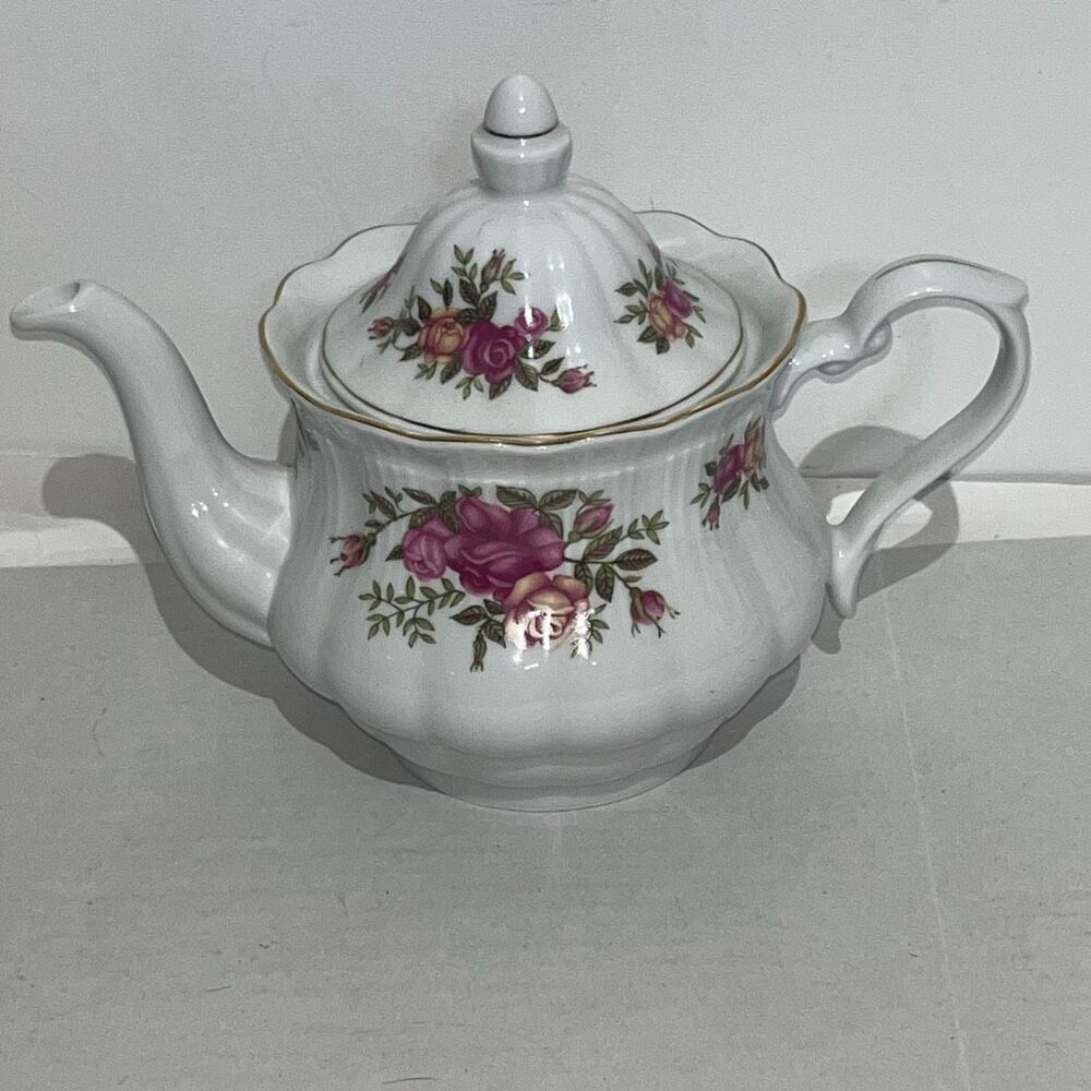 Crystal Clear Gold Trim Poland Fine Porcelain Floral Tea Pot
